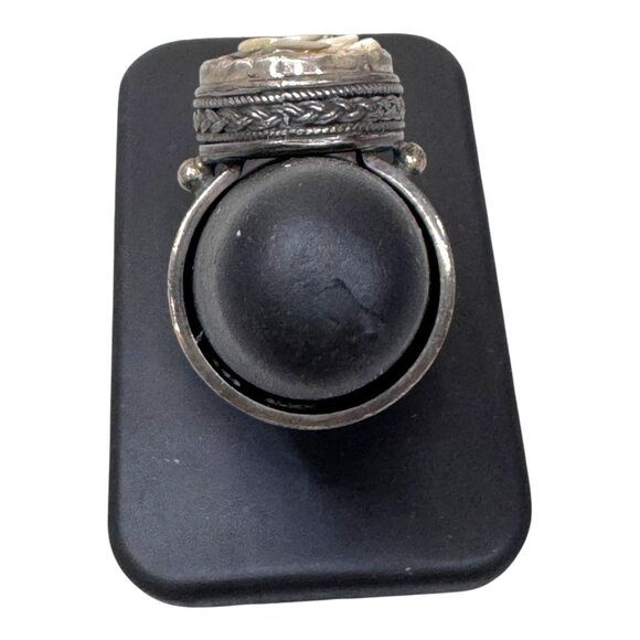 Vintage 925 Silver Rose Ring Carved Mother Of Pearl Cabochon Size 7 Art Deco - Picture 7 of 10